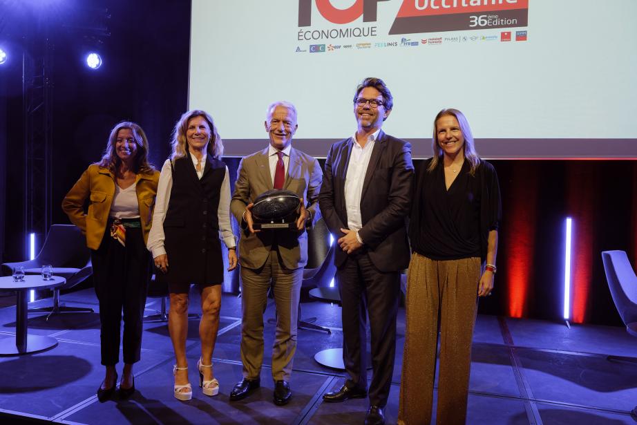 Pierre-Olivier Nau, président du Medef de Haute-Garonne (2e en partant de la droite, aux côtés du président national du Medef Patrick Martin lors de la REF TOP ECO 2023), entend dessiner l'entreprise rêvée pour cette nouvelle édition. (Photo : Alain le Coz)