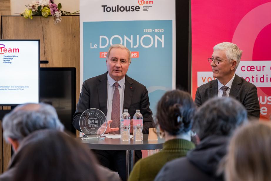 Jean-Luc Moudenc, maire de Toulouse et président de Toulouse Métropole et Jean-Claude Dardelet, président de Toulouse Team, vice-président de Toulouse Métropole en charge de l’attractivité, du tourisme, de l’Europe et de l’international. (Photo : Rémi Deligeon)