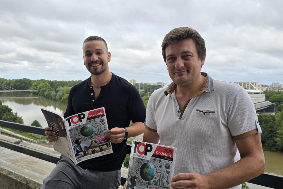 Le Top Economique Occitanie 2025 d'Entreprises Occitanie est disponible ! De gauche à droite : Dorian Alinaghi (journaliste) et Anthony Assémat (rédacteur en chef). (Photo : Morgane Sattin - Medef de Haute-Garonne)