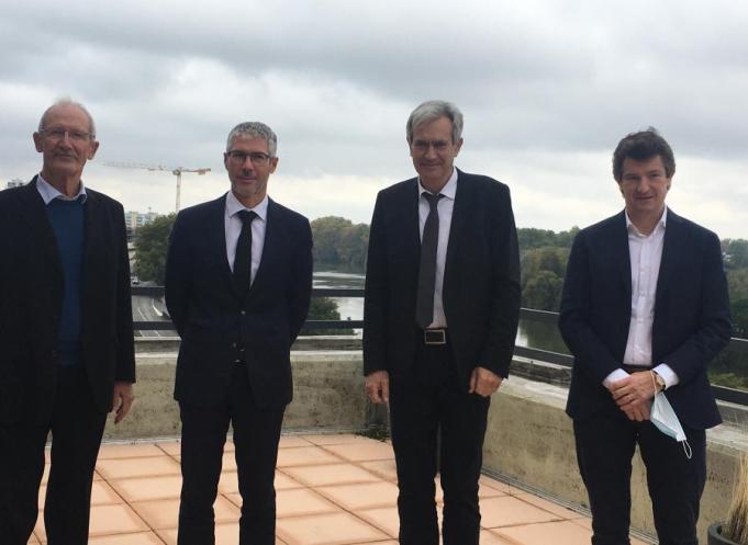 Pierre Fernandez, directeur de l'Ensat, Philippe Pacheu, vice-président de USH Occitanie Midi-Pyrénées, Émile Noyer, président de la FBTP Haute-Garonne, Stéphane Aubay, président de la FPI Toulouse Occitanie.