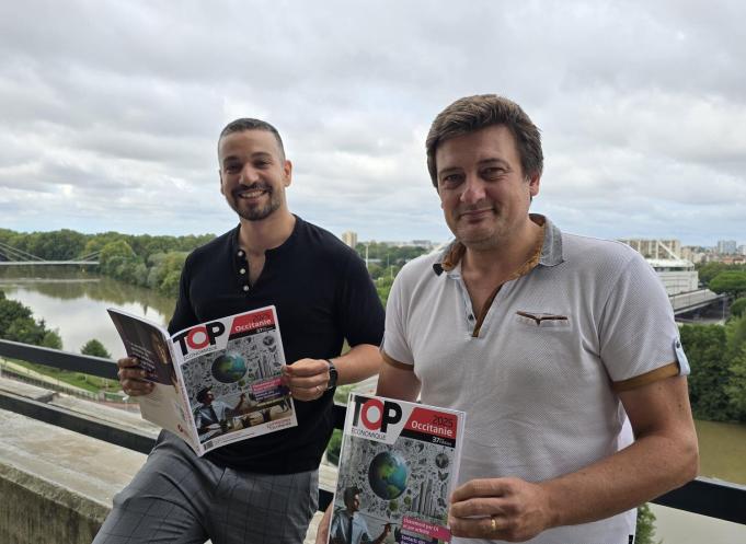 Le Top Economique Occitanie 2025 d'Entreprises Occitanie est disponible ! De gauche à droite : Dorian Alinaghi (journaliste) et Anthony Assémat (rédacteur en chef). (Photo : Morgane Sattin - Medef de Haute-Garonne)